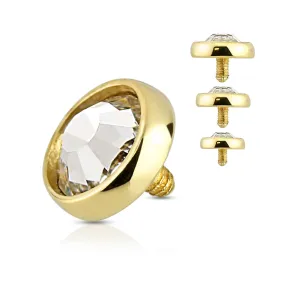 Gold Steel Flat CZ Gem Steel Internally Threaded Top