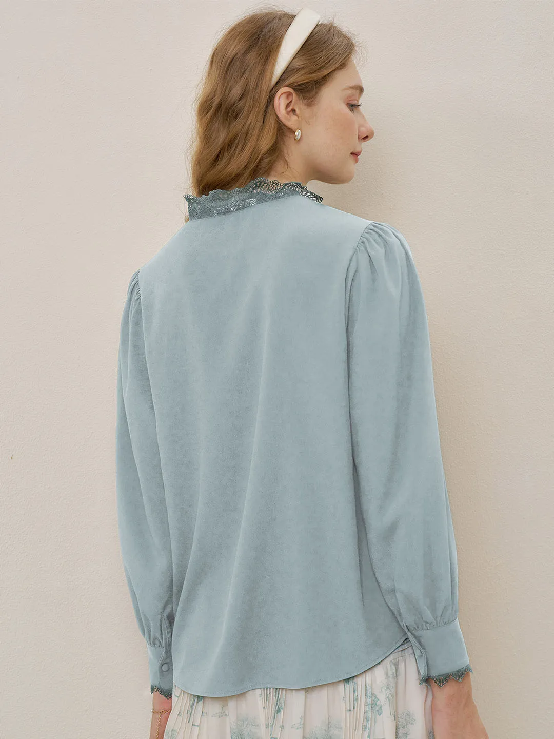 Hanna Puff Sleeve Light Blue Lace Blouse