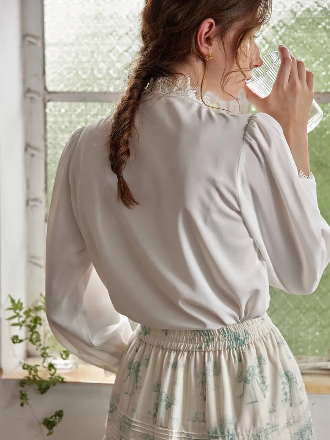 Hanna Puff Sleeve White Lace Blouse