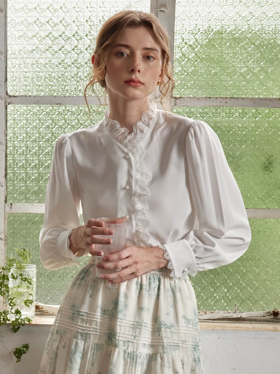 Hanna Puff Sleeve White Lace Blouse