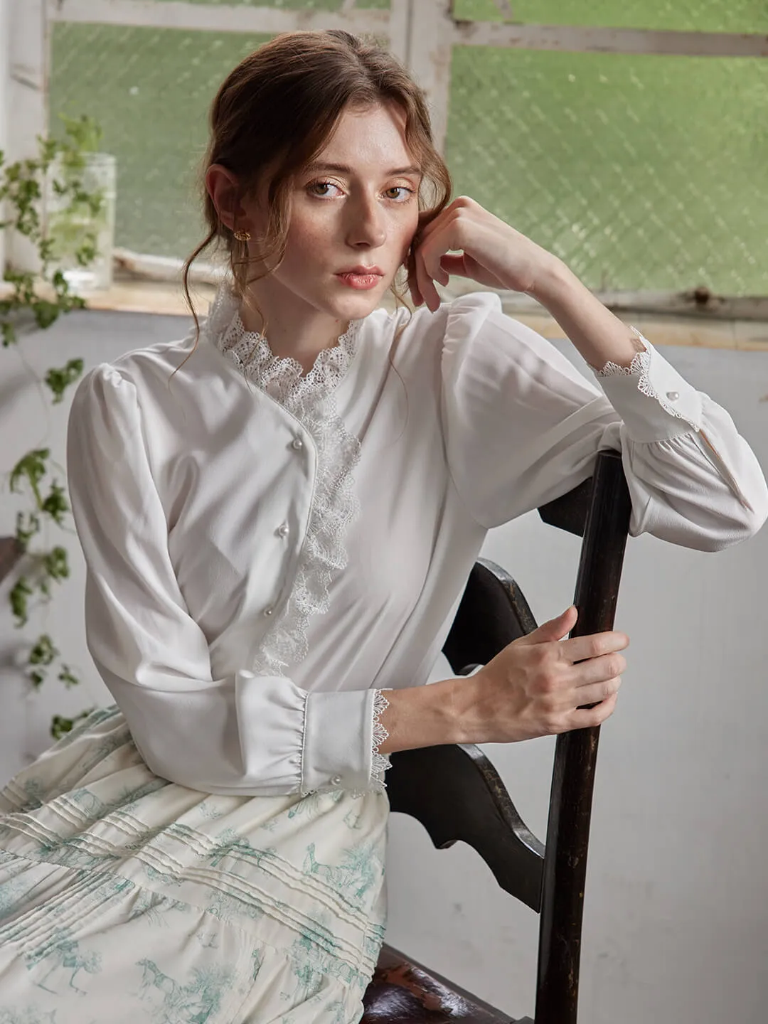 Hanna Puff Sleeve White Lace Blouse