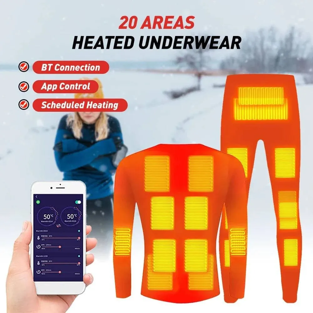 Heated Underwear for Men Women Winter Warm 20 Areas Electric USB Heated Heating Shirt Pants App Control 5 Temperature Settings