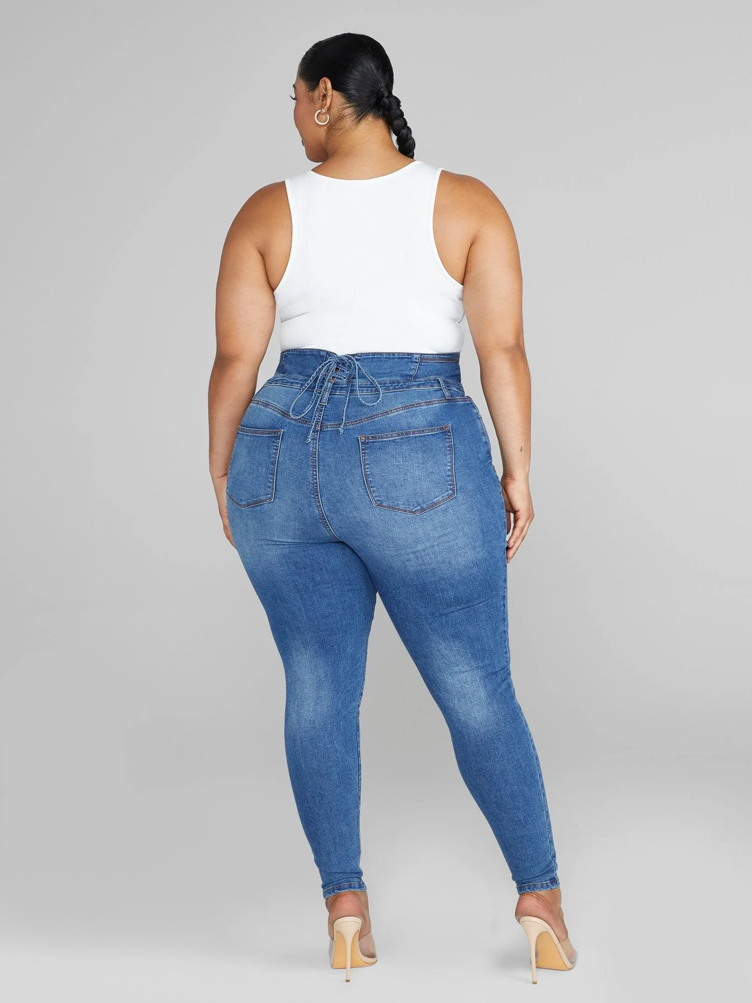 High Rise Corset Style Waist Skinny Jeans