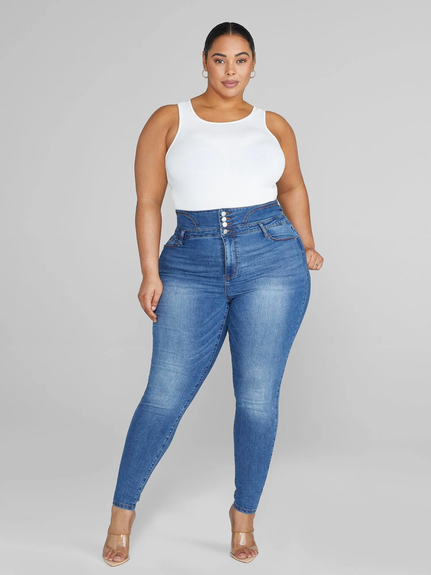 High Rise Corset Style Waist Skinny Jeans