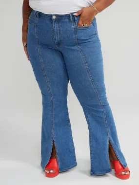 High Rise Flare Jeans with Front Slit