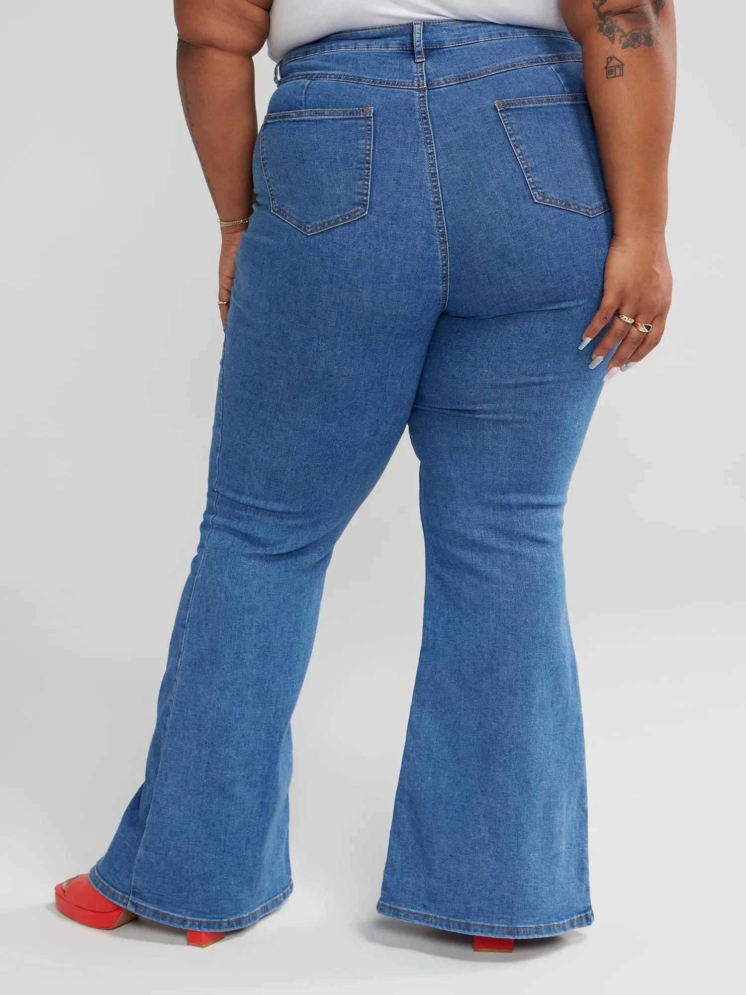 High Rise Flare Jeans with Front Slit