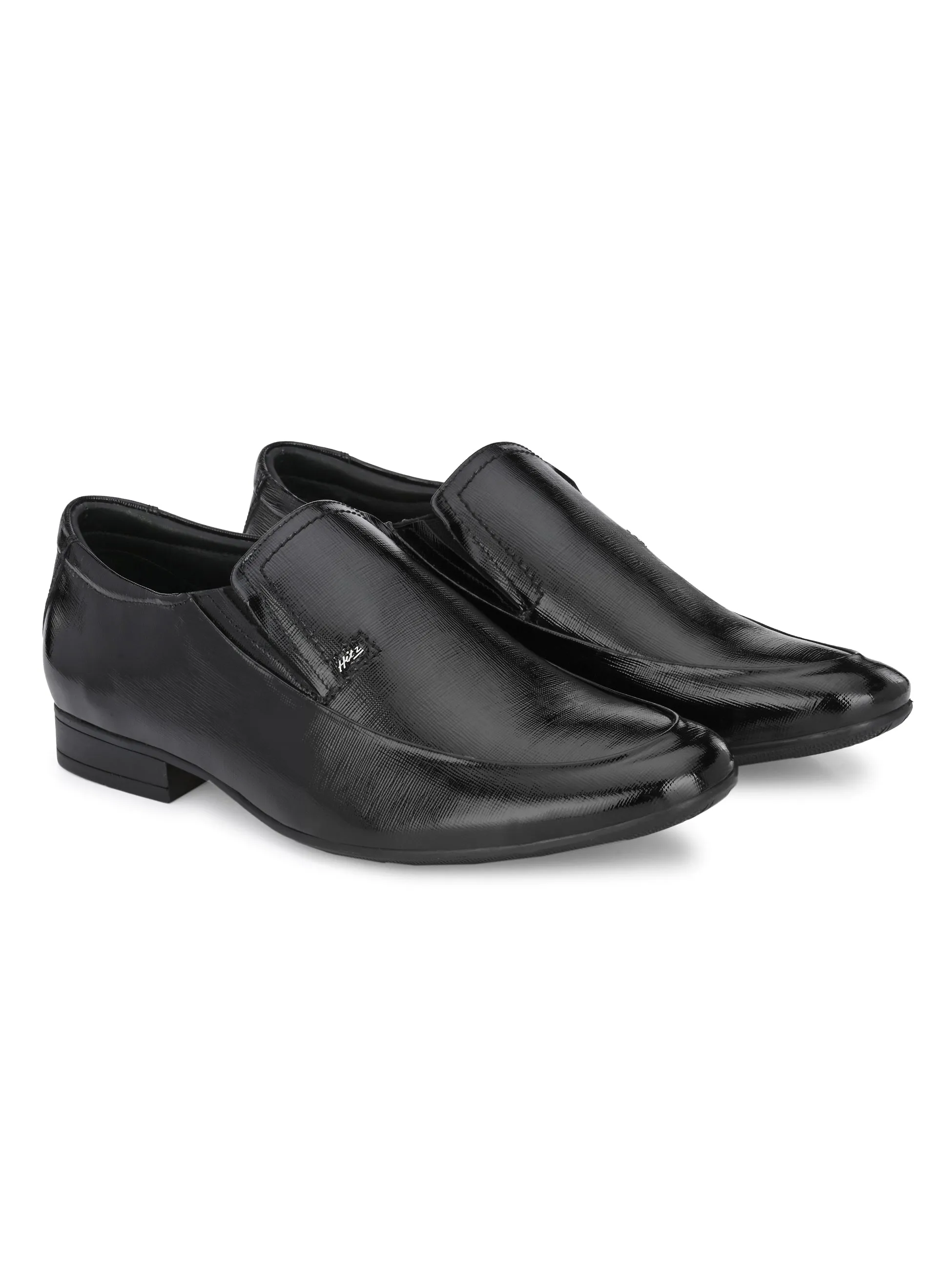 Hitz Men's Black Leather Slip-On Party Wear Shoes