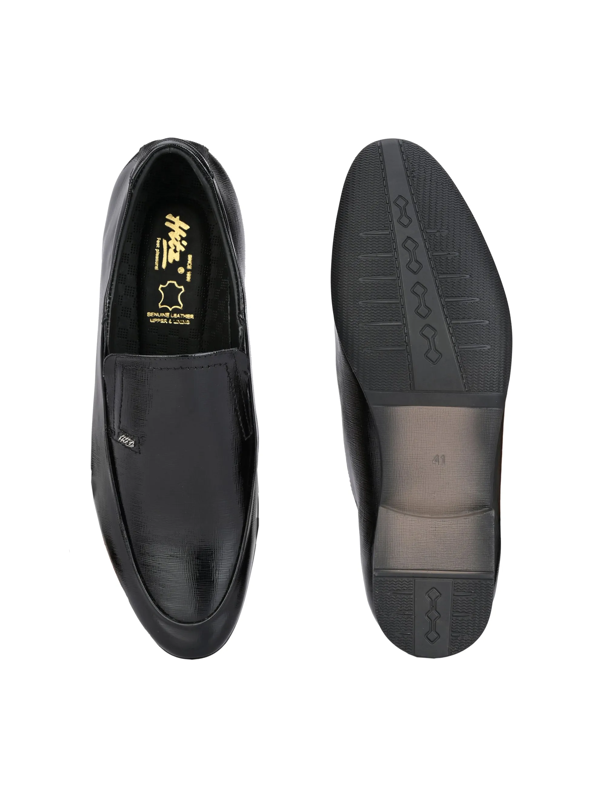 Hitz Men's Black Leather Slip-On Party Wear Shoes