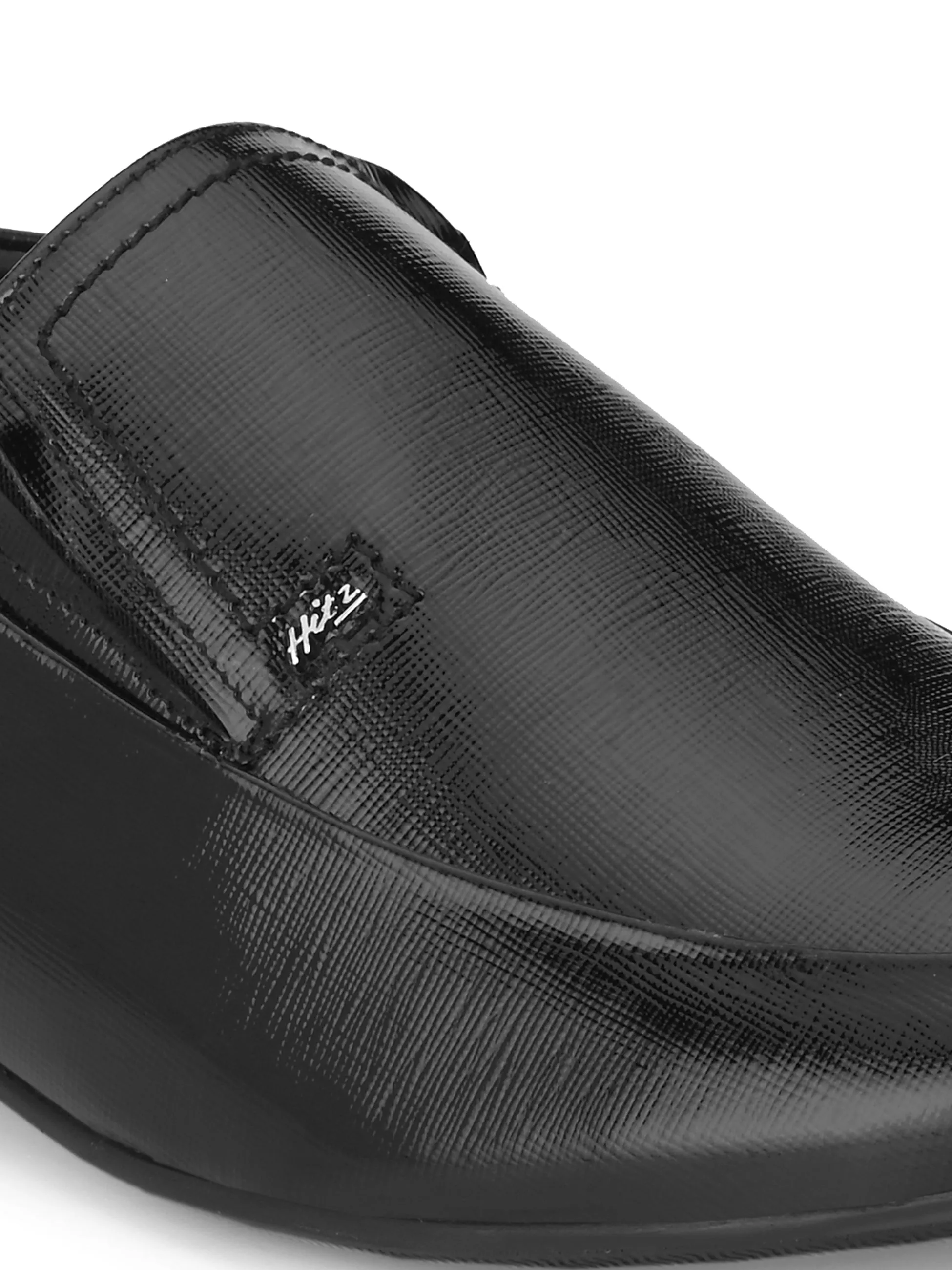 Hitz Men's Black Leather Slip-On Party Wear Shoes