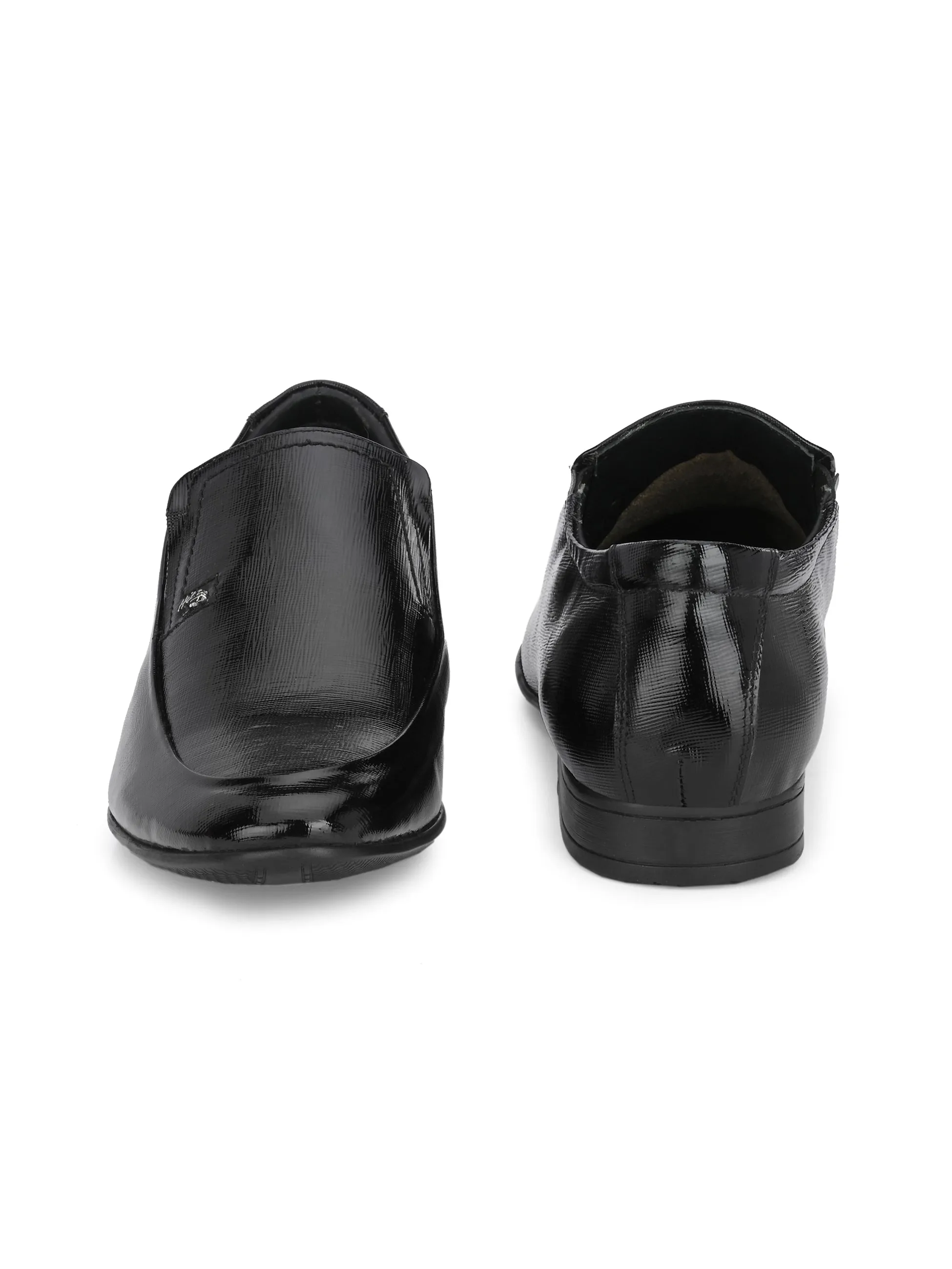 Hitz Men's Black Leather Slip-On Party Wear Shoes
