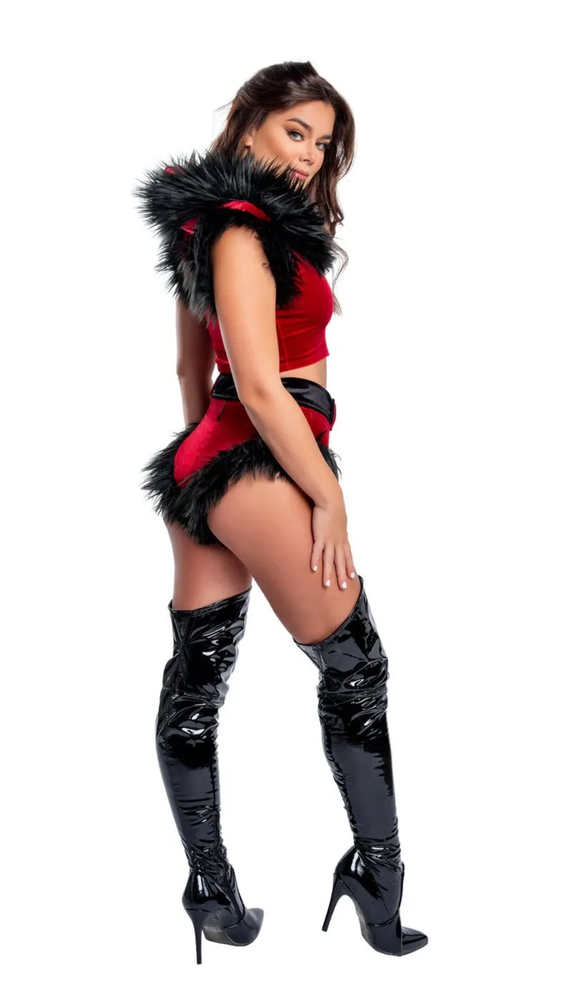 Holiday Fur Trimmed High-Waist Belted Short