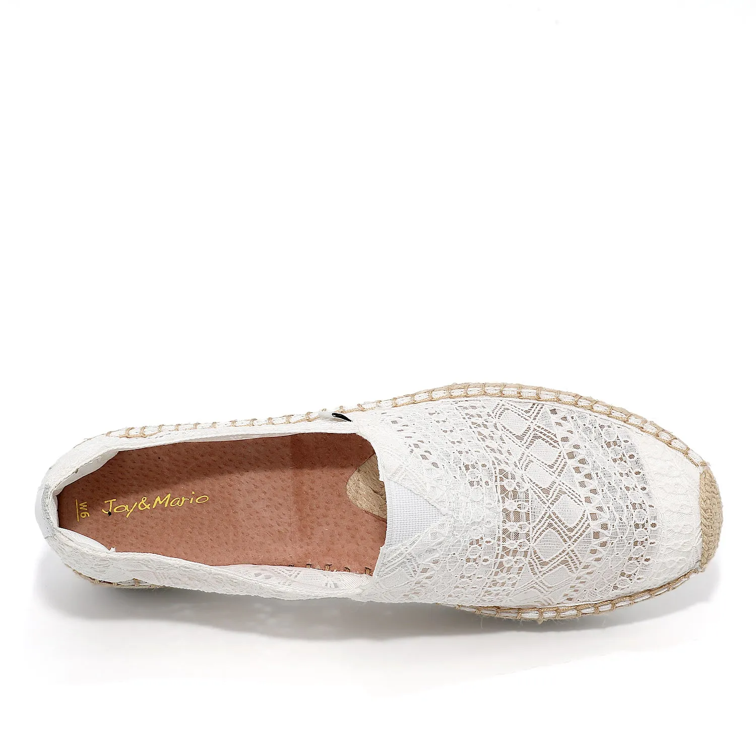 JOY&MARIO Handmade Women’s Slip-On Espadrille Mesh Loafers Platform in White-A51350W