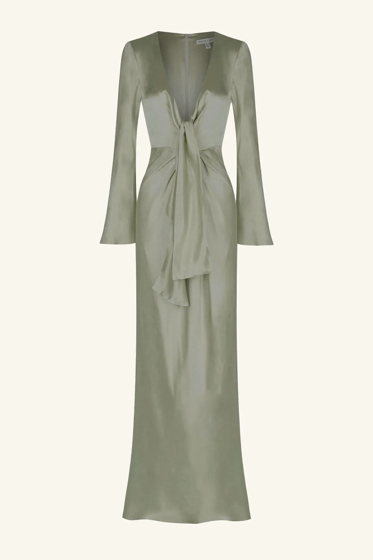 LA LUNE PLUNGED TIE FRONT MAXI DRESS - SAGE