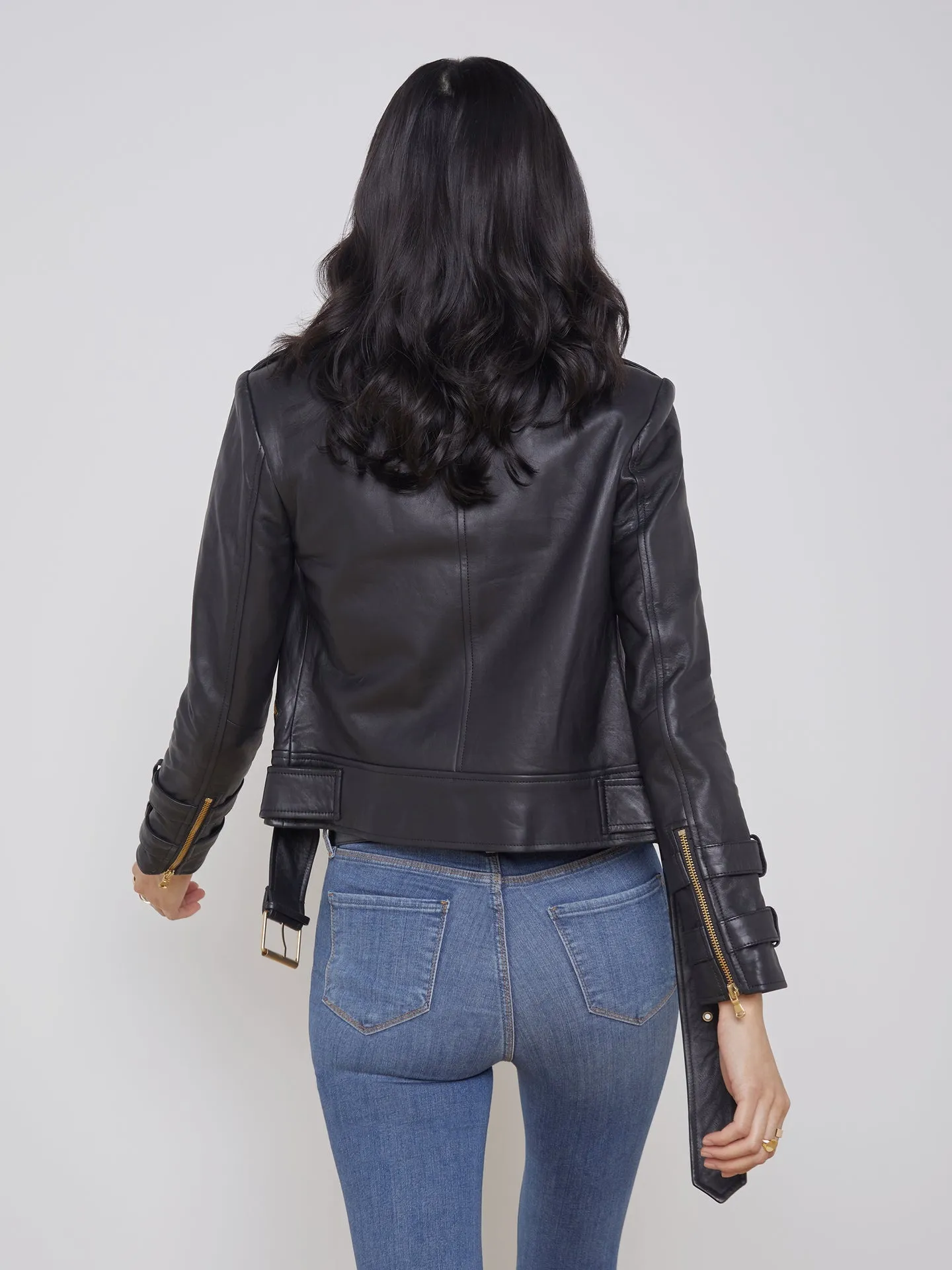 L'agence Billie Belted Leather Black Jacket
