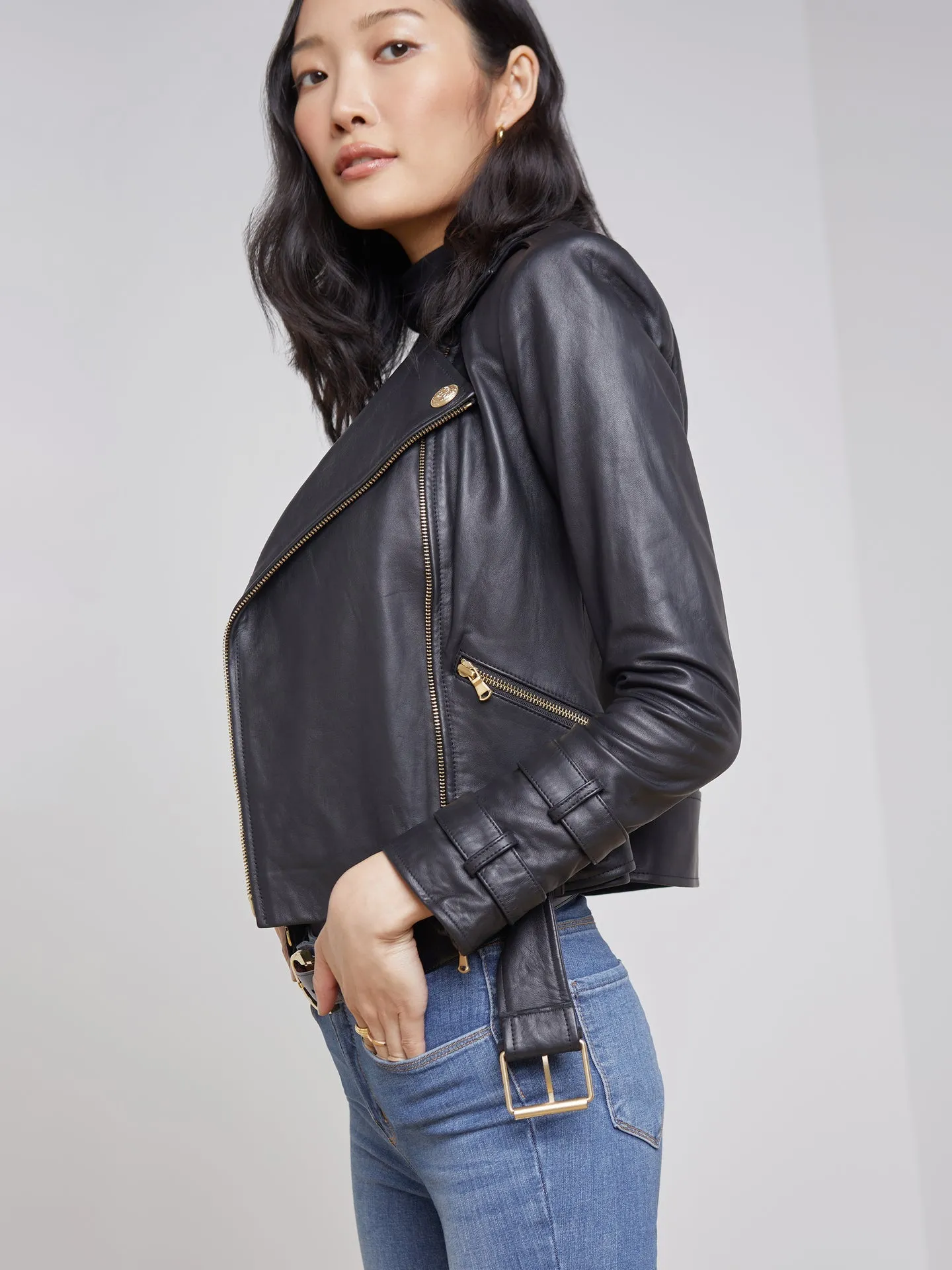 L'agence Billie Belted Leather Black Jacket