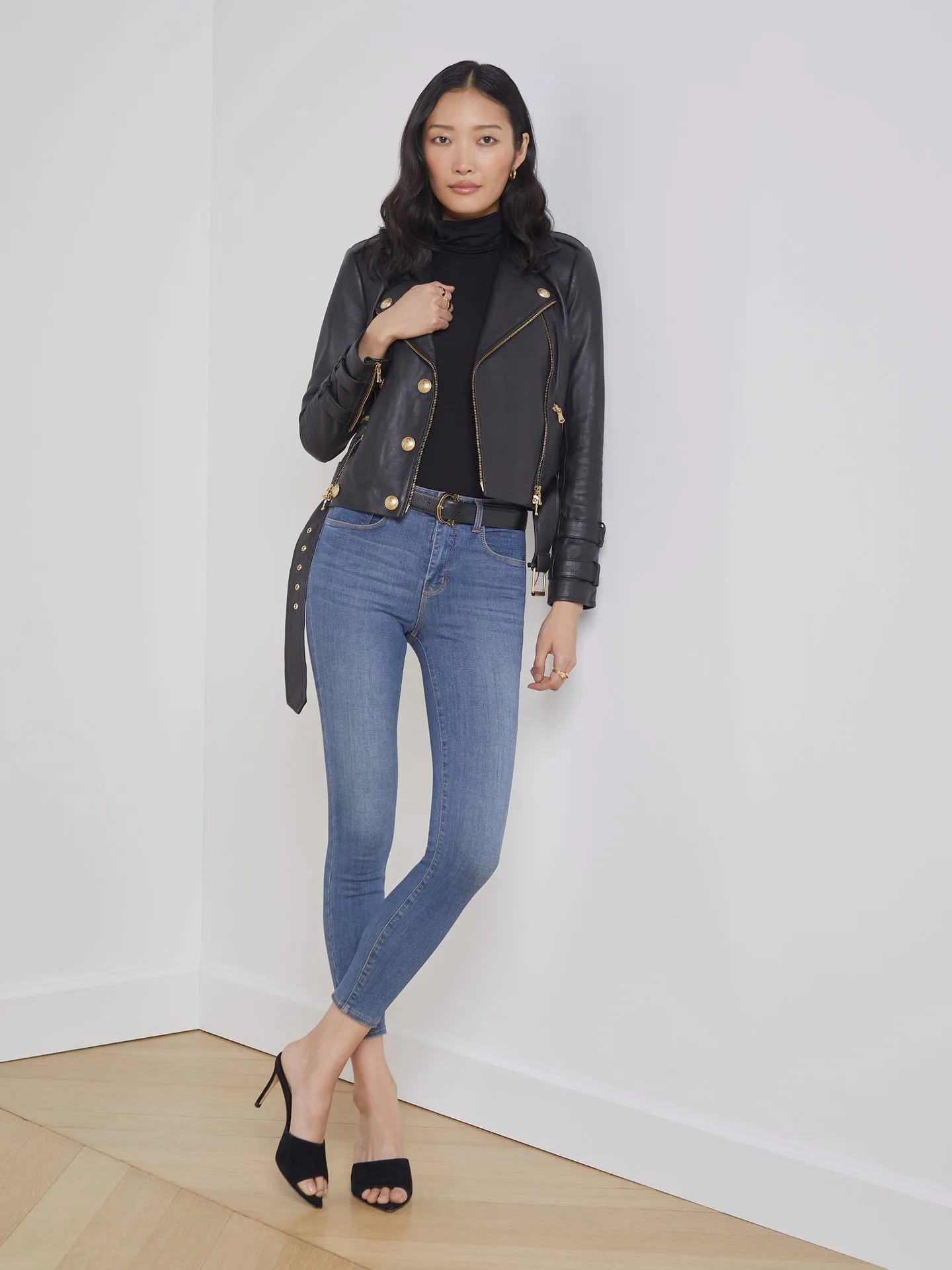L'agence Billie Belted Leather Black Jacket