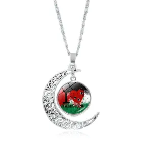 MAC077 Women's Versatile Silver keffiyeh Hollow Moon Pendant Necklace