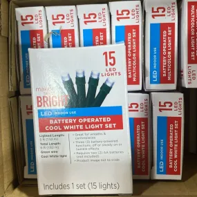 Make The Season Bright LED Indoor Use Battery Operated Cool White Light Set 15 LED Lights (100 Pcs Lot)
