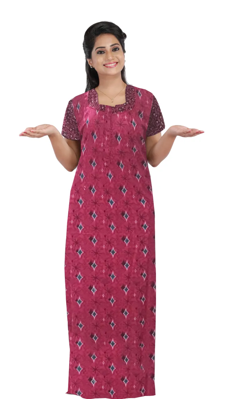 MANGAI New Regular Fit Cotton Printed  Nighties - All Over Printed Stylish Nightwear for Stylish Women | Side Cut Pocket | Beautiful Nighties for Stylish Women's (VNM)