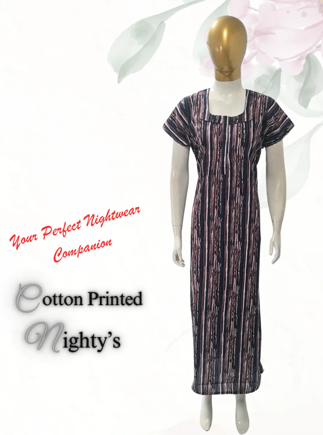 MANGAI New Regular Fit Cotton Printed  Nighties - All Over Printed Stylish Nightwear for Stylish Women | Side Cut Pocket | Beautiful Nighties for Stylish Women's (VNM)