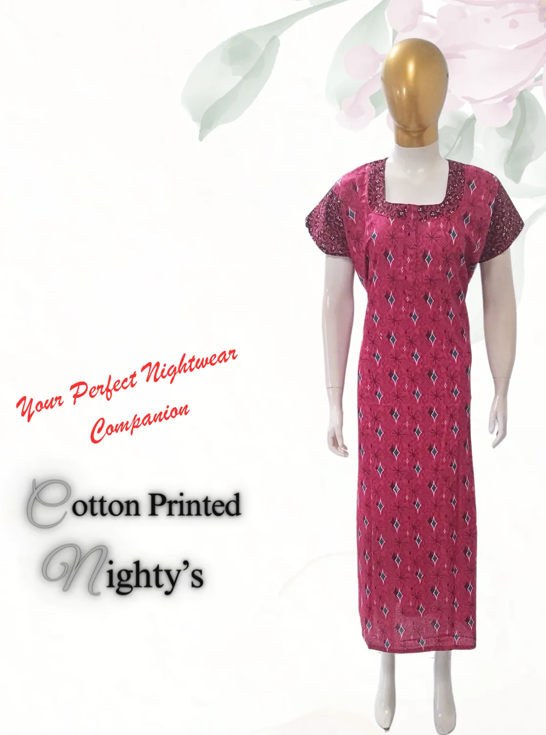MANGAI New Regular Fit Cotton Printed  Nighties - All Over Printed Stylish Nightwear for Stylish Women | Side Cut Pocket | Beautiful Nighties for Stylish Women's (VNM)