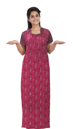 MANGAI New Regular Fit Cotton Printed  Nighties - All Over Printed Stylish Nightwear for Stylish Women | Side Cut Pocket | Beautiful Nighties for Stylish Women's (VNM)