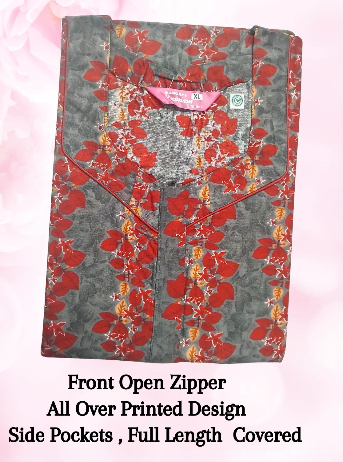 MANGAI New Regular Fit Cotton Printed  Nighties - All Over Printed Stylish Nightwear for Stylish Women | Side Cut Pocket | Beautiful Nighties for Stylish Women's (VNM)