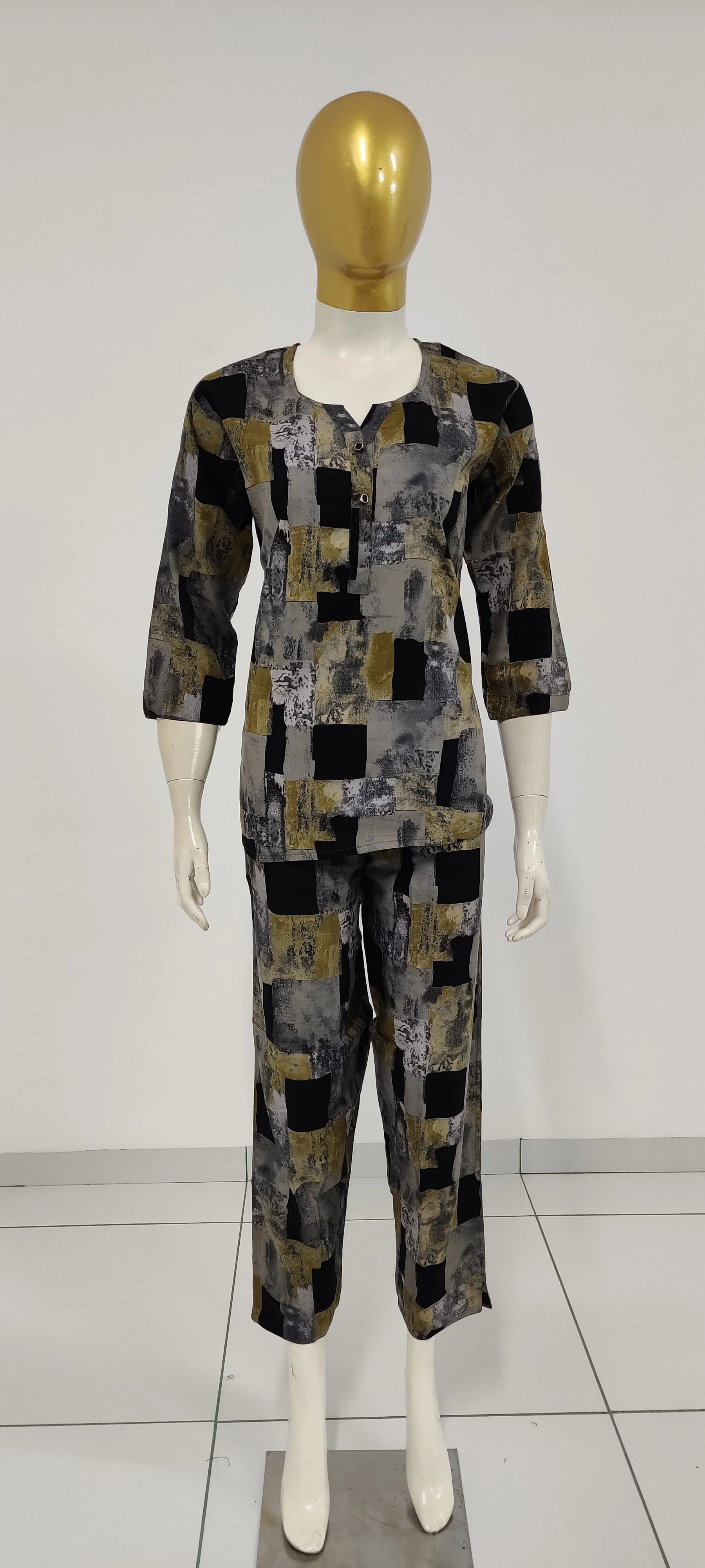 MANGAI Premium RAYON Printed Stylish U-Cut Model Night Suits | Stylish Print's All Over | Top & Bottom Set | 3/4 Sleeve| U-Cut Neck | Trendy Night Suits for Stylish Women's (RUNS-UCUT)