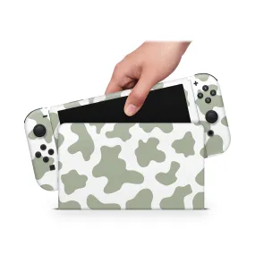 Nintendo Switch Oled Skin Decals - Green Cow  - Wrap Vinyl Sticker
