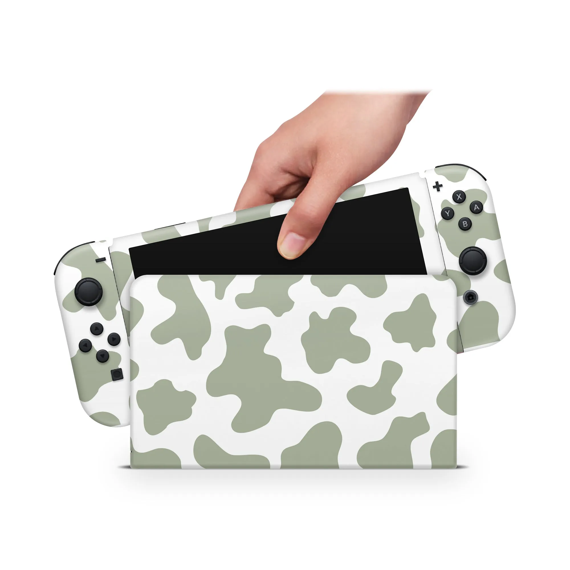 Nintendo Switch Oled Skin Decals - Green Cow  - Wrap Vinyl Sticker
