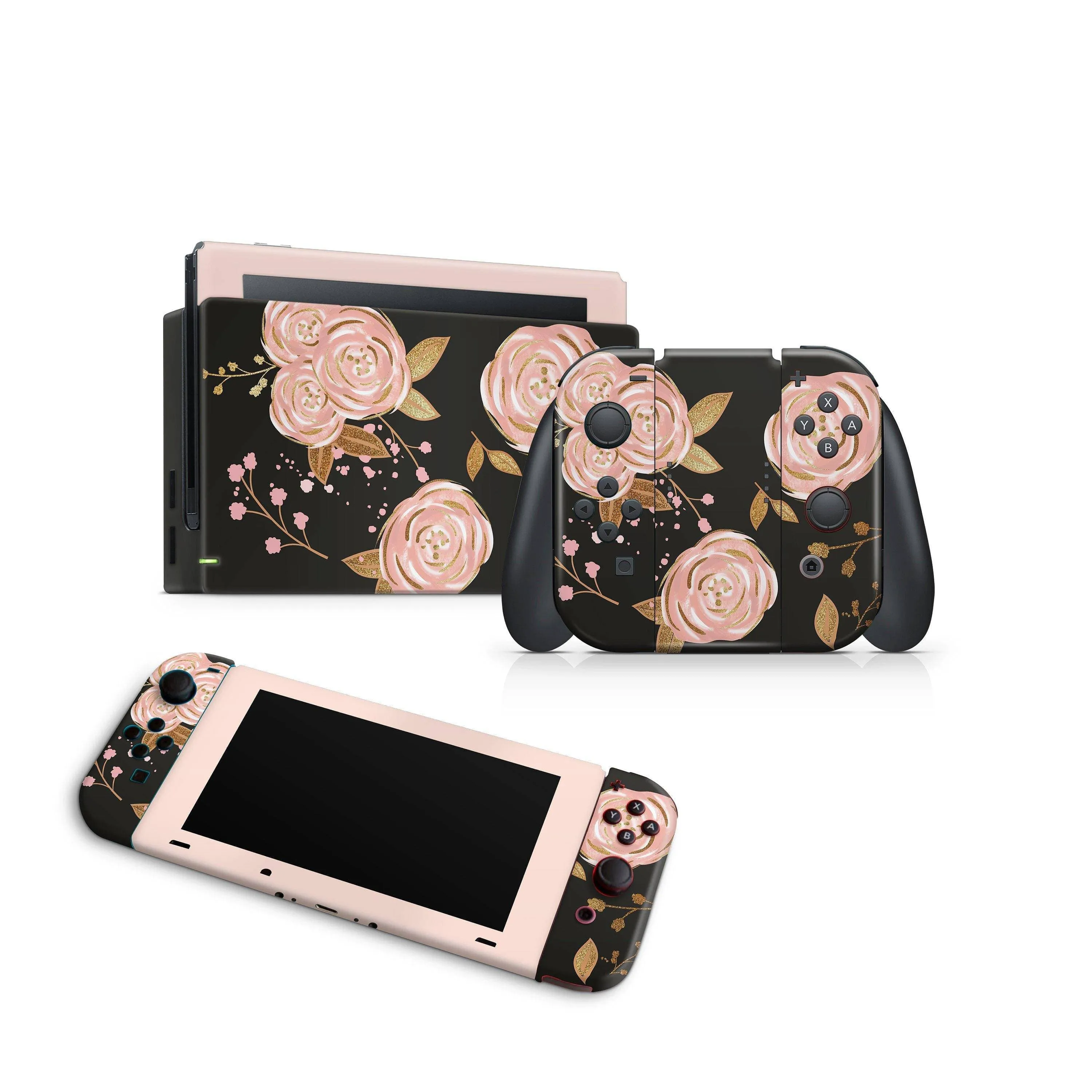 Nintendo Switch Skin Decals - Golden Flowers - Wrap Vinyl Sticker