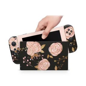 Nintendo Switch Skin Decals - Golden Flowers - Wrap Vinyl Sticker