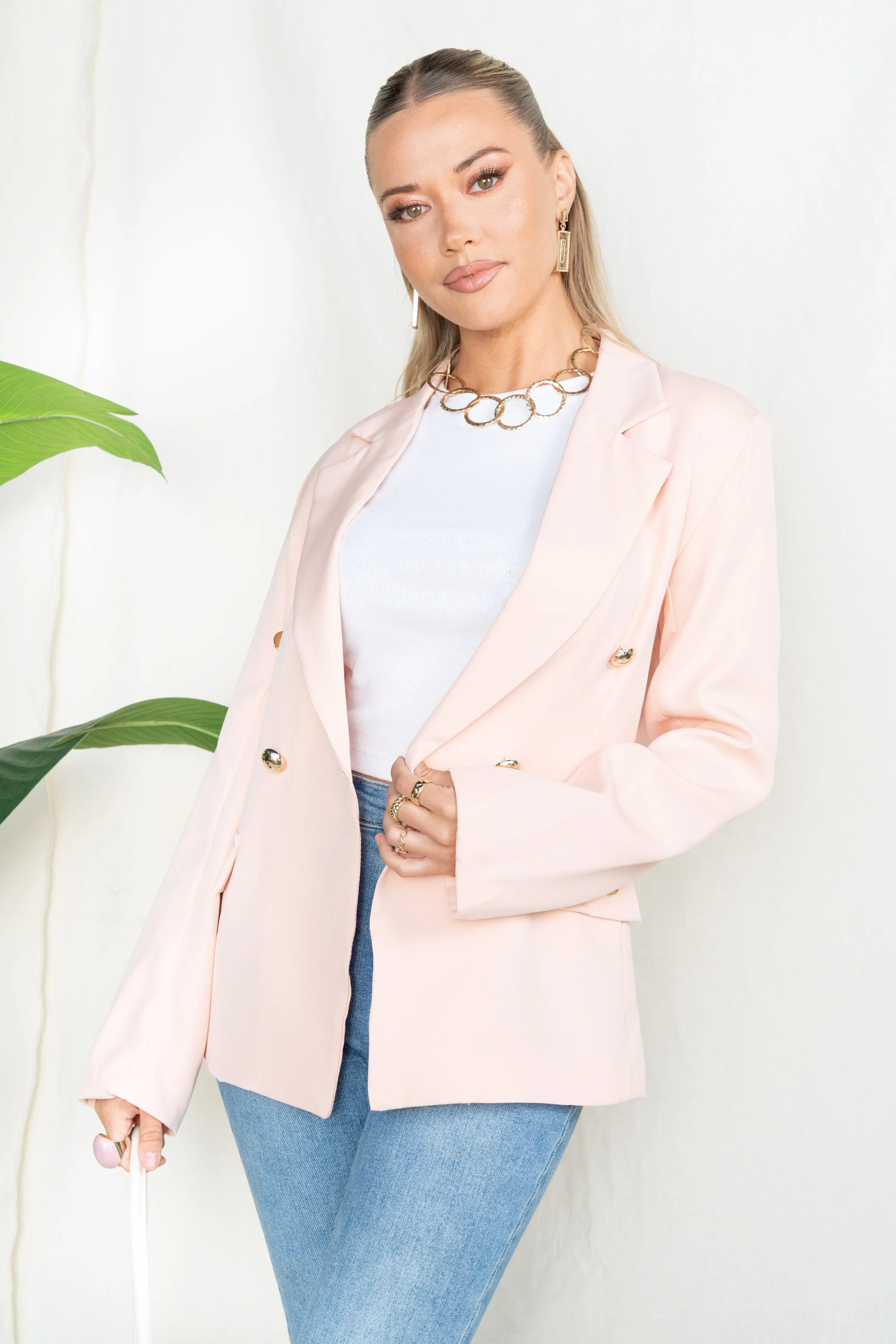 Notch Collar Double Button Blazer