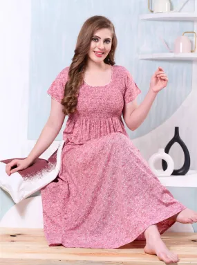 ONLY MINE Premium Smokey Nighty | Stretchable Elastic Type | Beautiful Pleated Model | Side Pocket | Stylish Nighty for Stylish Women's (OM-RAH)