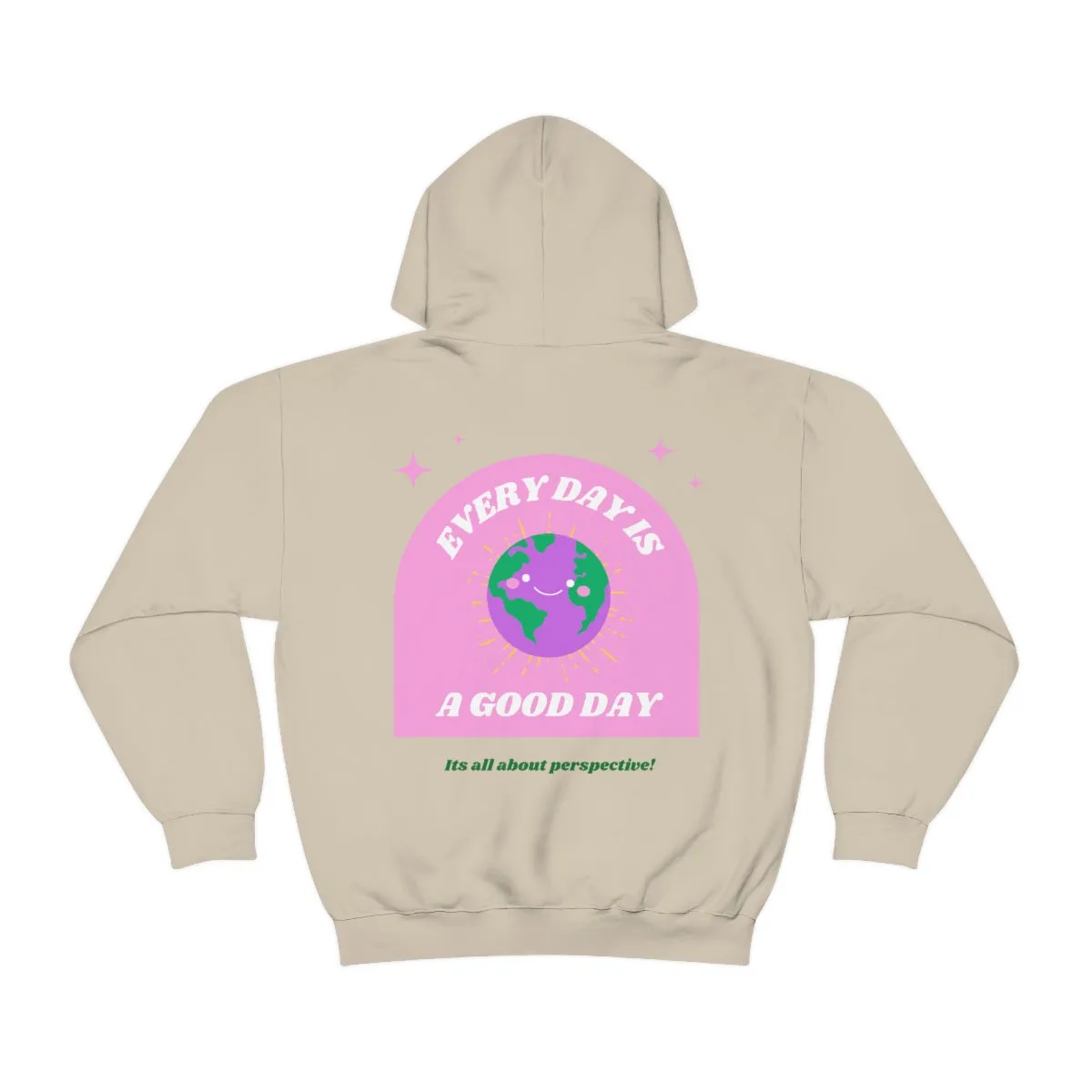 Retro Every Day is a Good Day, Its All About Perspective Earth Pink Purple Back Graphic Hoodie, VSCO Girl Oversized Trendy Tumblr Sweatshirt