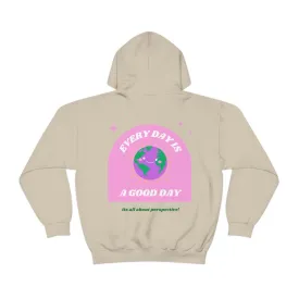 Retro Every Day is a Good Day, Its All About Perspective Earth Pink Purple Back Graphic Hoodie, VSCO Girl Oversized Trendy Tumblr Sweatshirt