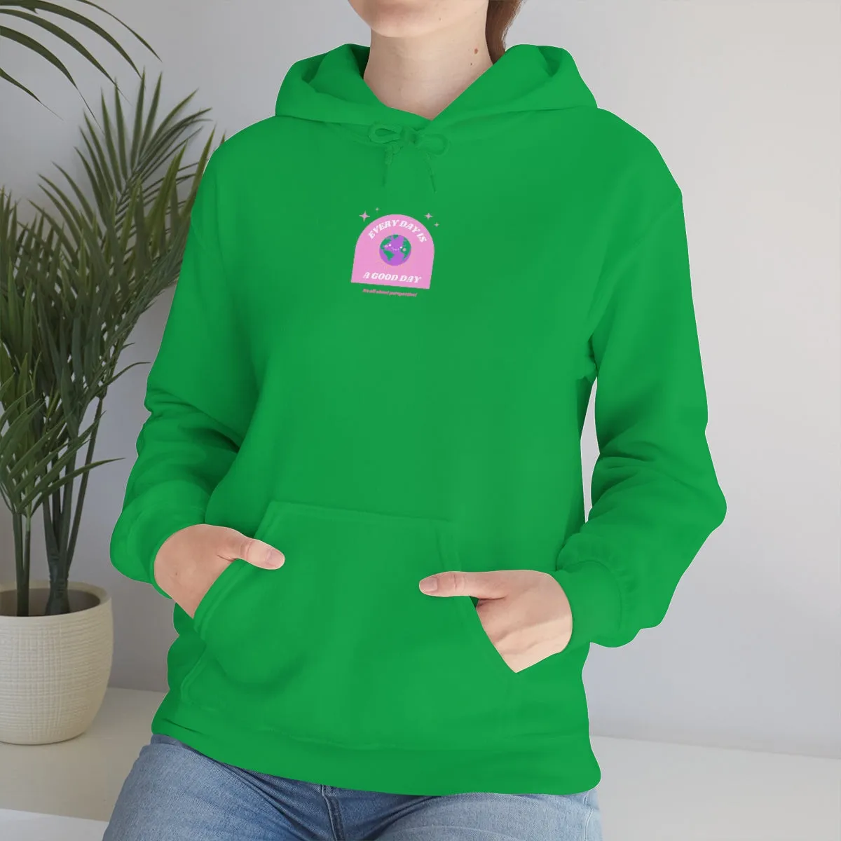 Retro Every Day is a Good Day, Its All About Perspective Earth Pink Purple Back Graphic Hoodie, VSCO Girl Oversized Trendy Tumblr Sweatshirt