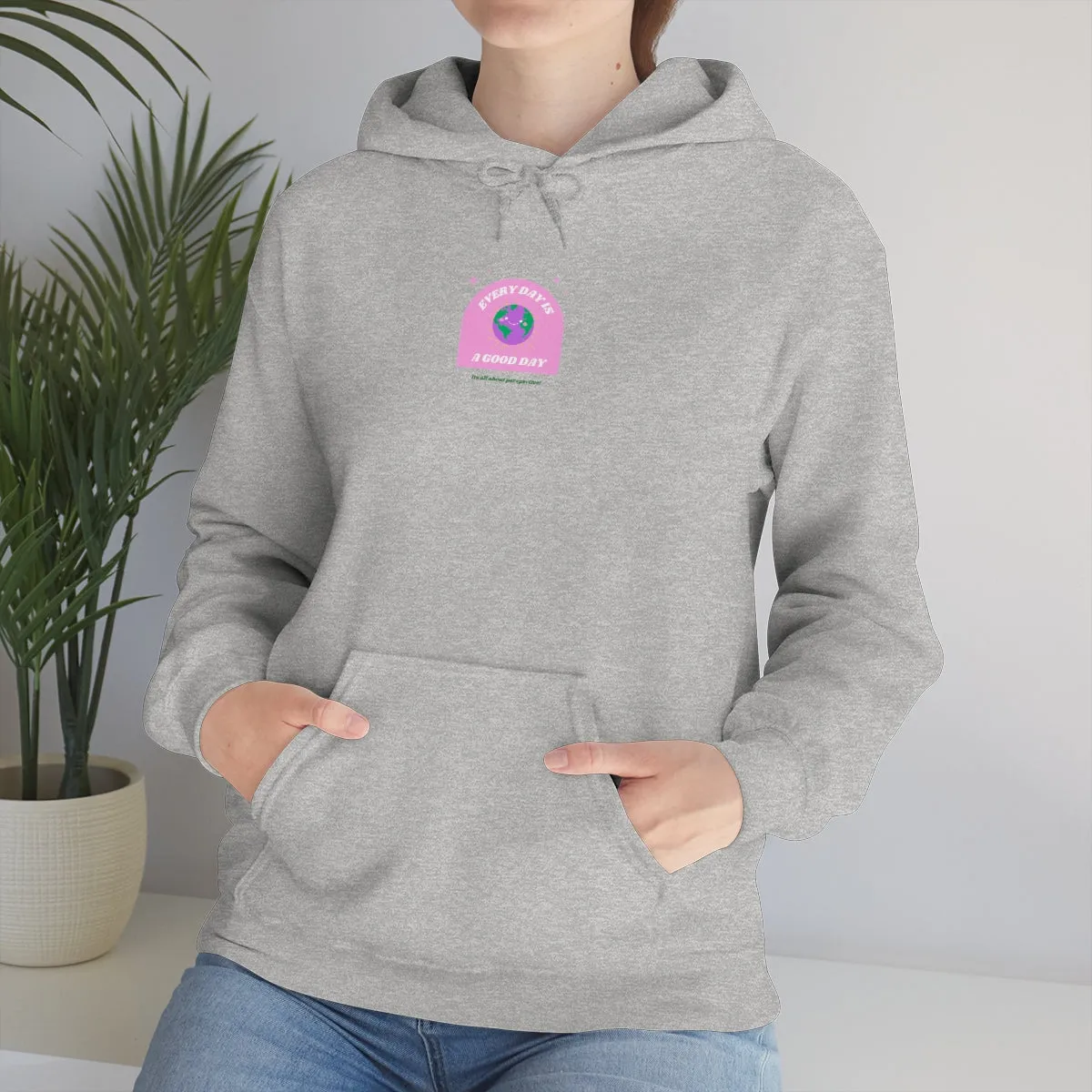 Retro Every Day is a Good Day, Its All About Perspective Earth Pink Purple Back Graphic Hoodie, VSCO Girl Oversized Trendy Tumblr Sweatshirt