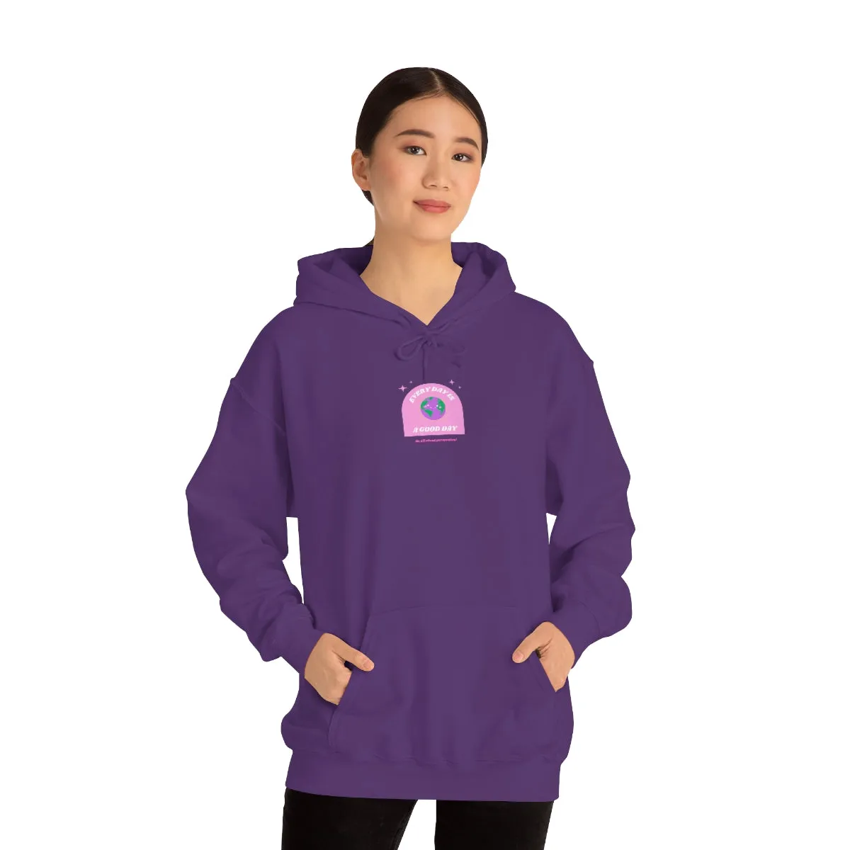 Retro Every Day is a Good Day, Its All About Perspective Earth Pink Purple Back Graphic Hoodie, VSCO Girl Oversized Trendy Tumblr Sweatshirt