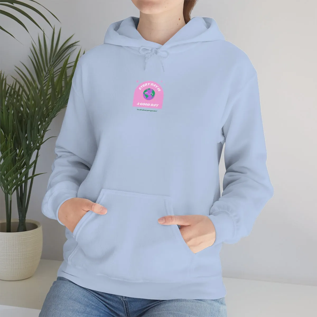 Retro Every Day is a Good Day, Its All About Perspective Earth Pink Purple Back Graphic Hoodie, VSCO Girl Oversized Trendy Tumblr Sweatshirt