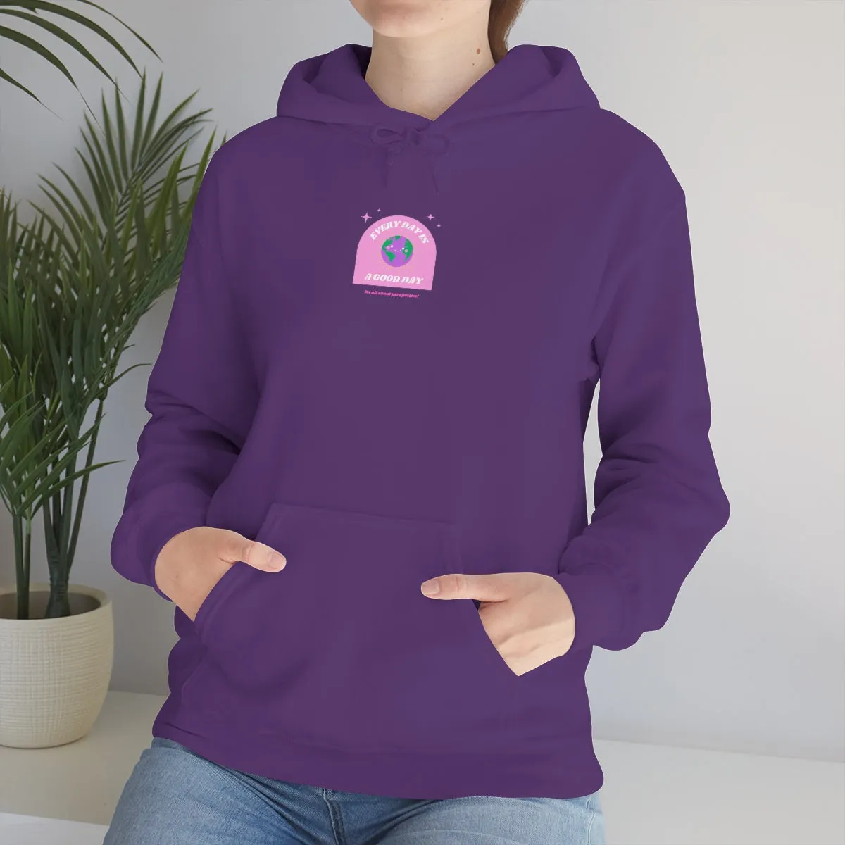 Retro Every Day is a Good Day, Its All About Perspective Earth Pink Purple Back Graphic Hoodie, VSCO Girl Oversized Trendy Tumblr Sweatshirt