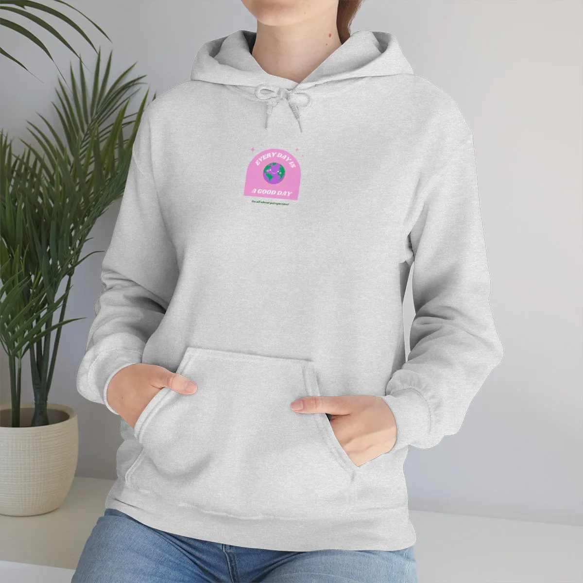 Retro Every Day is a Good Day, Its All About Perspective Earth Pink Purple Back Graphic Hoodie, VSCO Girl Oversized Trendy Tumblr Sweatshirt