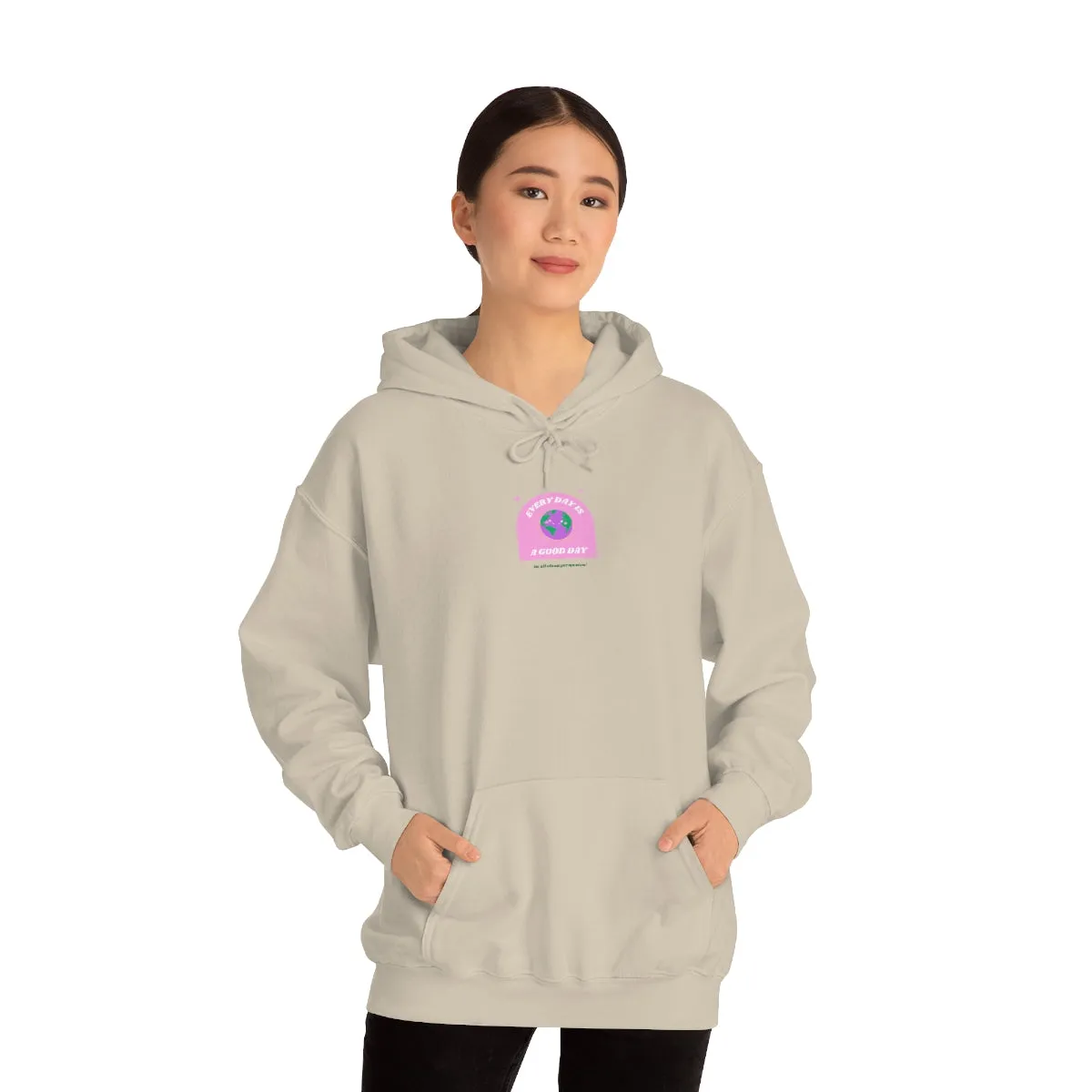 Retro Every Day is a Good Day, Its All About Perspective Earth Pink Purple Back Graphic Hoodie, VSCO Girl Oversized Trendy Tumblr Sweatshirt