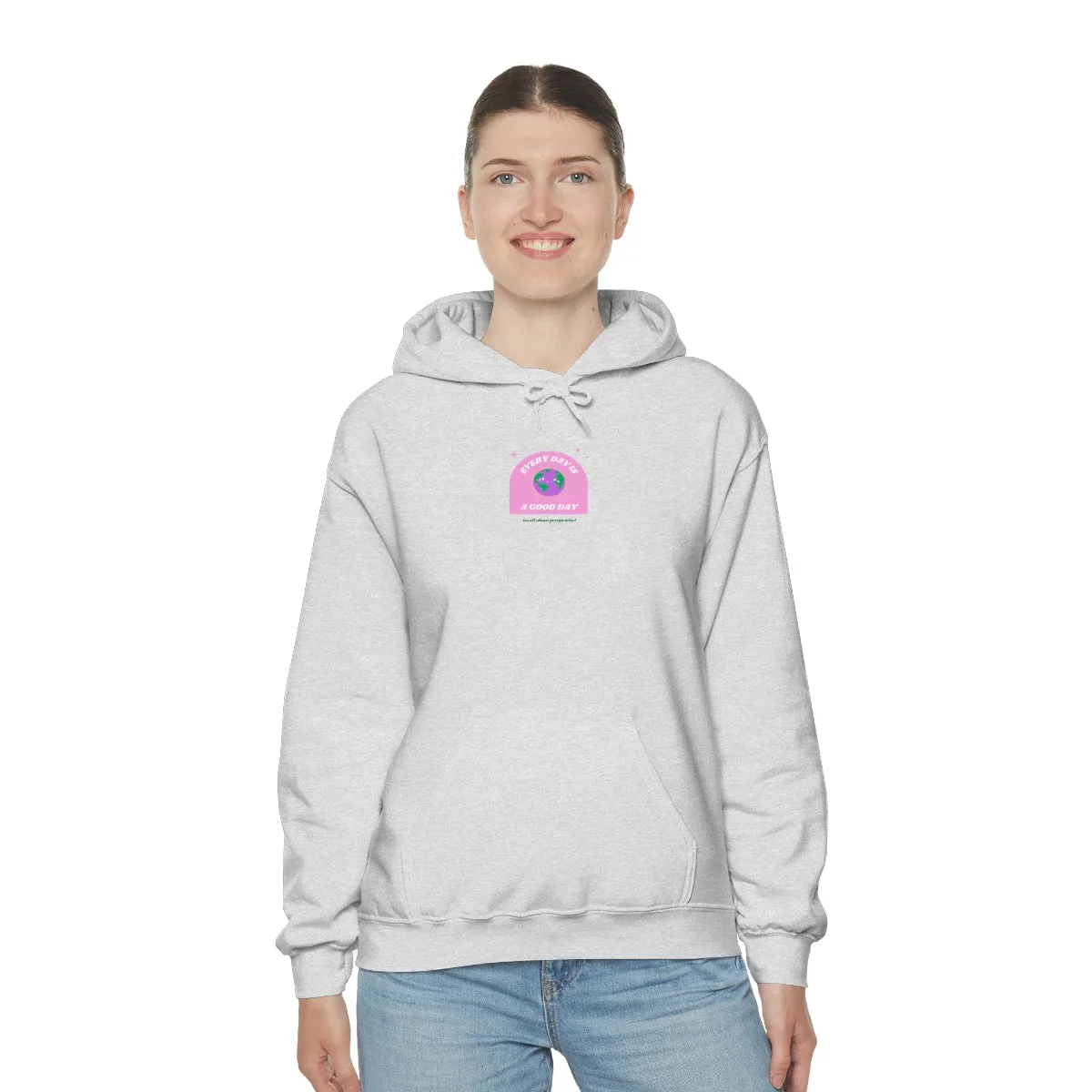 Retro Every Day is a Good Day, Its All About Perspective Earth Pink Purple Back Graphic Hoodie, VSCO Girl Oversized Trendy Tumblr Sweatshirt