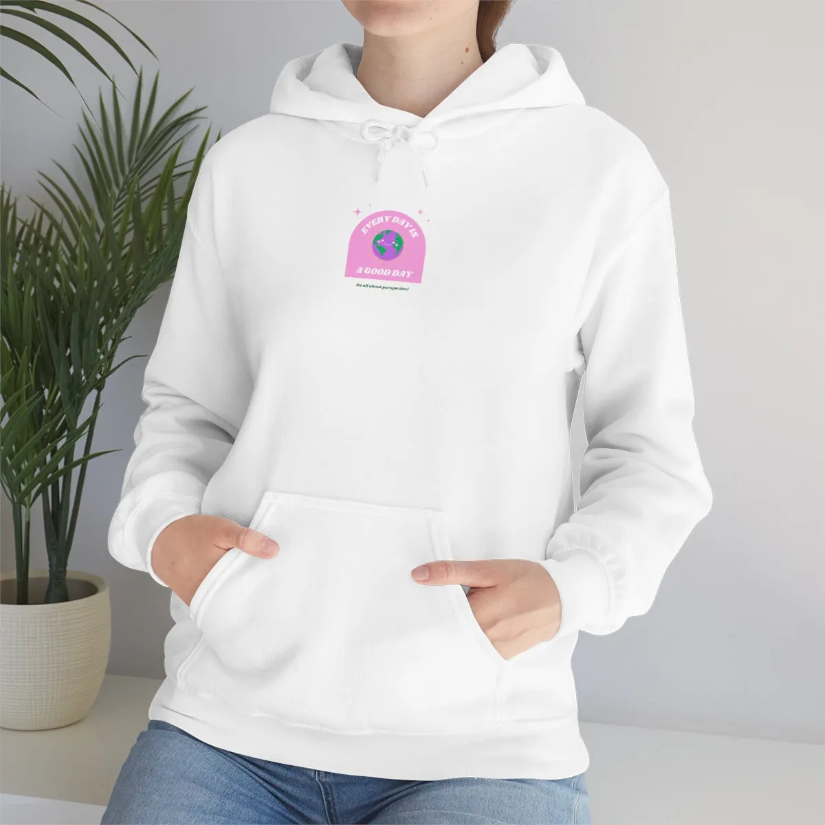 Retro Every Day is a Good Day, Its All About Perspective Earth Pink Purple Back Graphic Hoodie, VSCO Girl Oversized Trendy Tumblr Sweatshirt