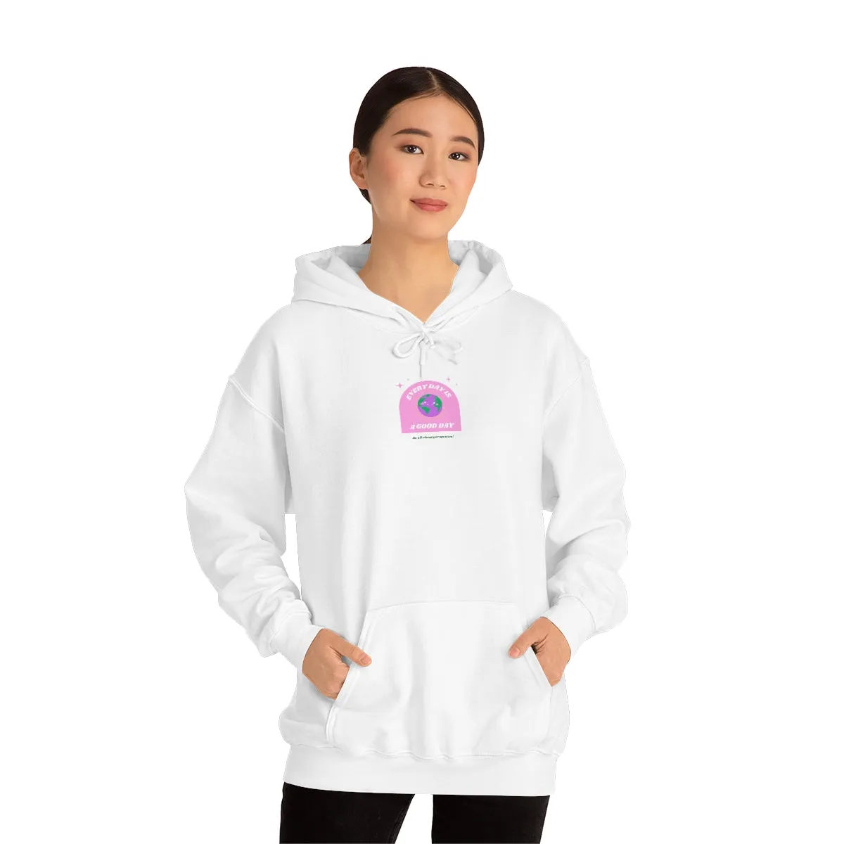 Retro Every Day is a Good Day, Its All About Perspective Earth Pink Purple Back Graphic Hoodie, VSCO Girl Oversized Trendy Tumblr Sweatshirt