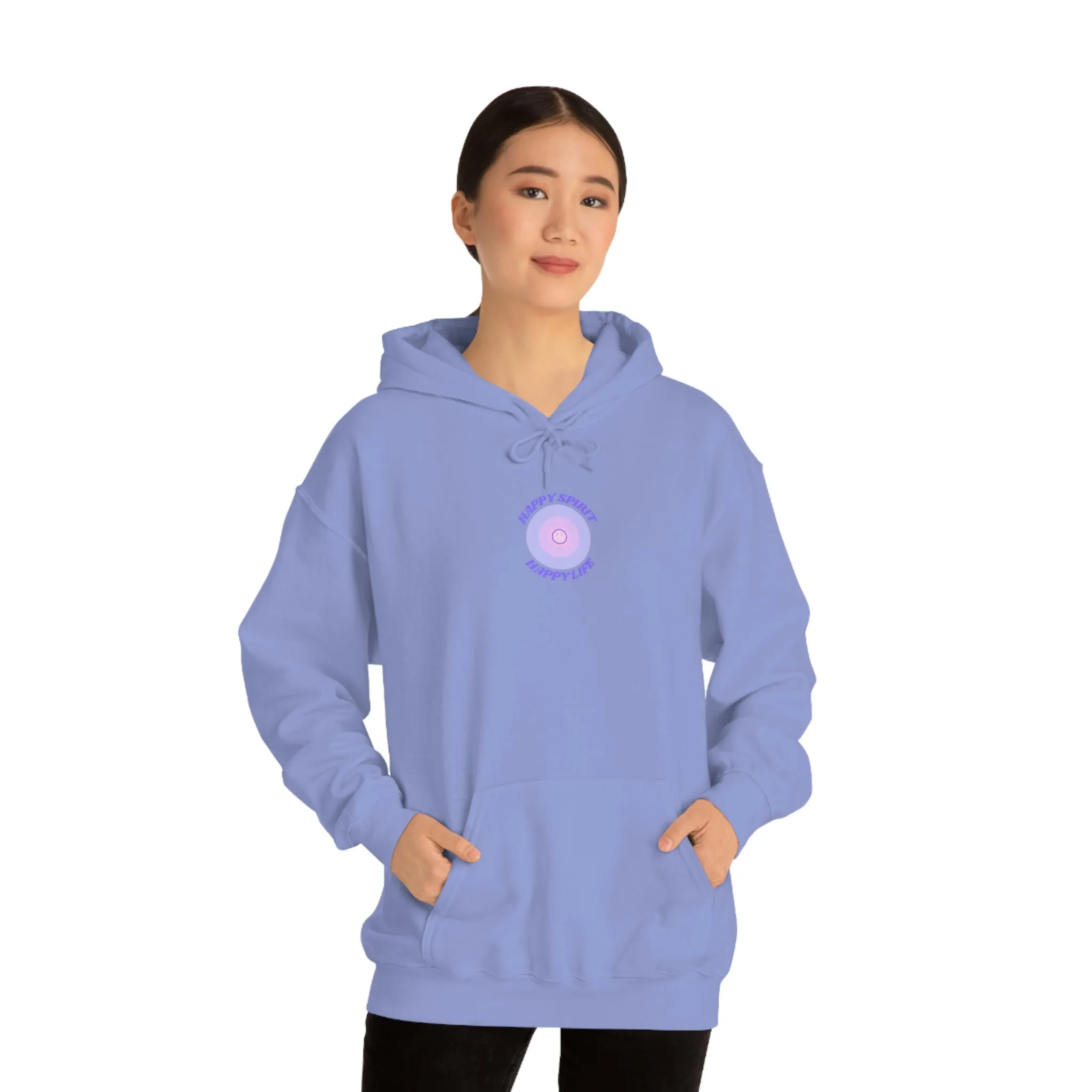 Retro Happy Spirit Happy Life Lavender Lilac Pink Smile Graphic Hoodie, VSCO Girl Sweatshirt, Tumblr Hoodie, Oversized Trendy Back Print Top