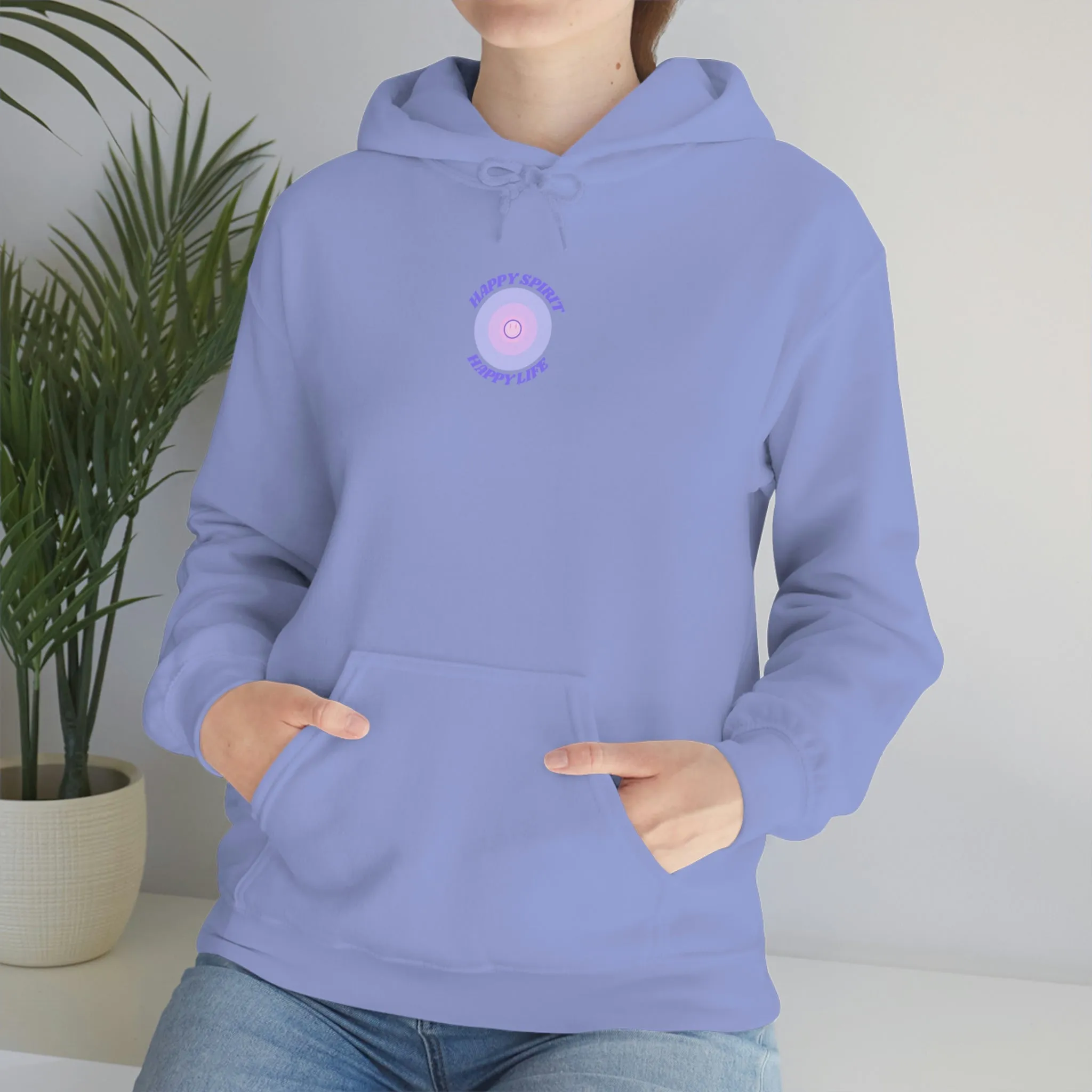 Retro Happy Spirit Happy Life Lavender Lilac Pink Smile Graphic Hoodie, VSCO Girl Sweatshirt, Tumblr Hoodie, Oversized Trendy Back Print Top
