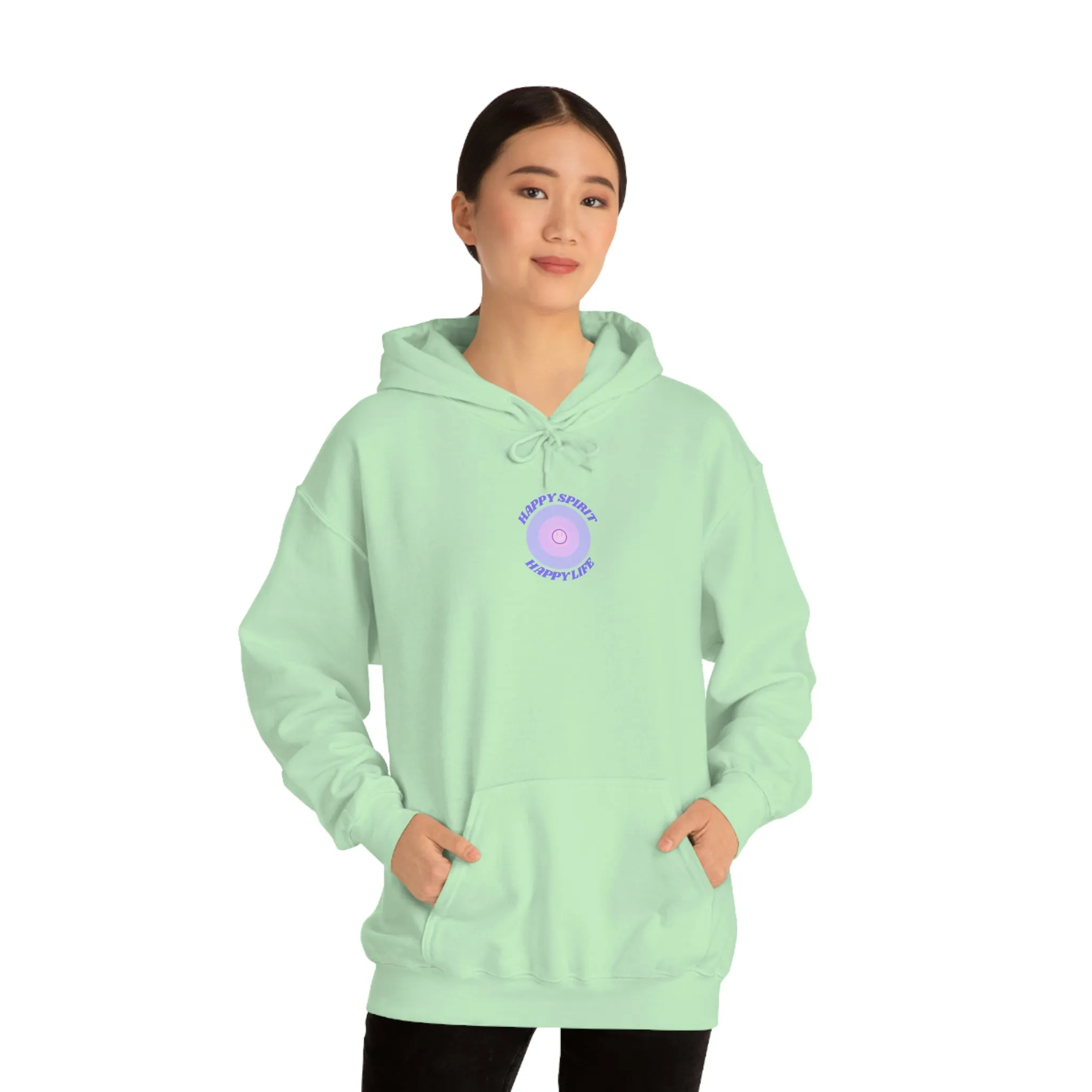 Retro Happy Spirit Happy Life Lavender Lilac Pink Smile Graphic Hoodie, VSCO Girl Sweatshirt, Tumblr Hoodie, Oversized Trendy Back Print Top