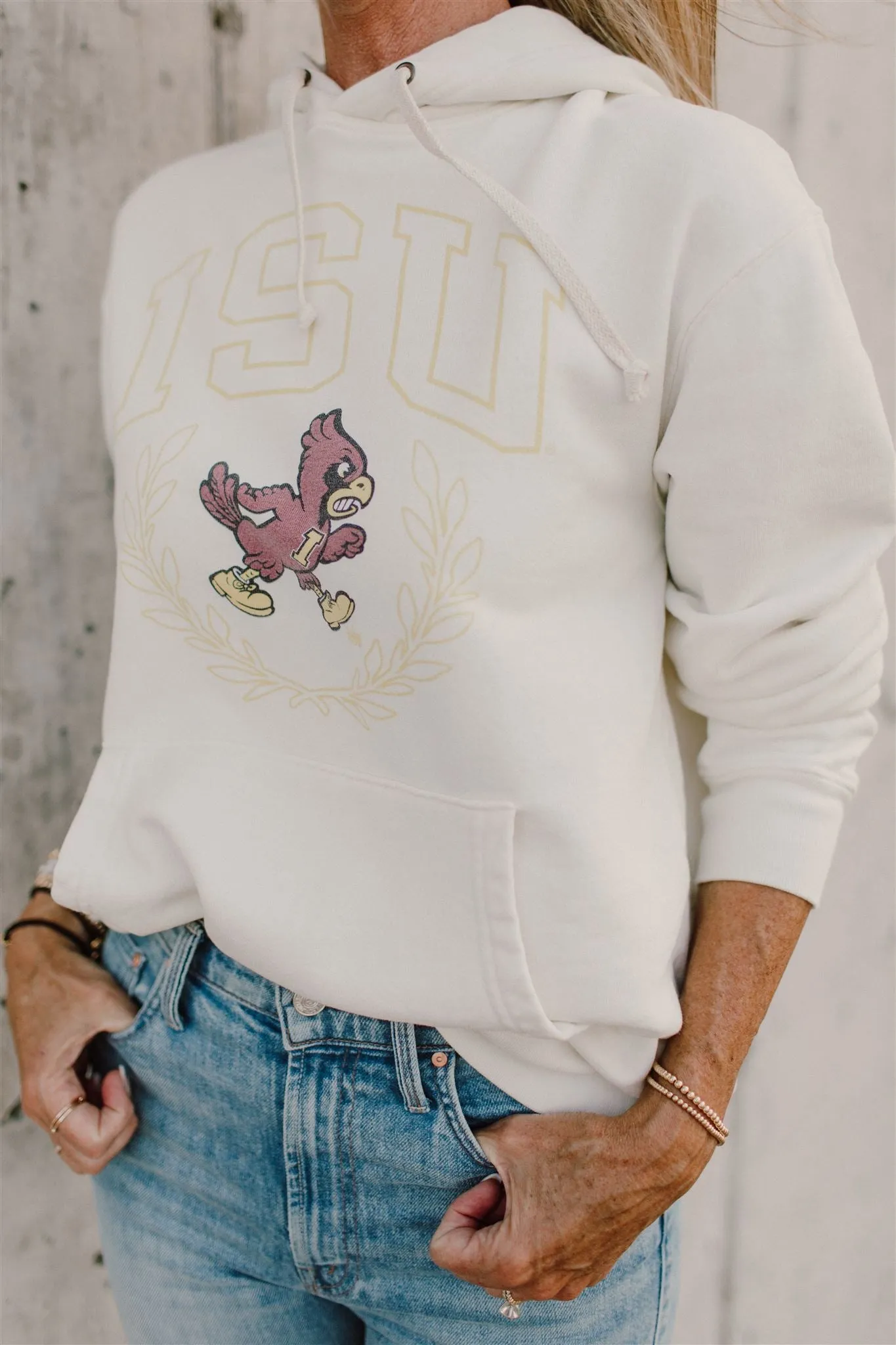 Retro Sport x Blond Genius - Iowa State 'ISU' Pocket Hoodie in Antique White